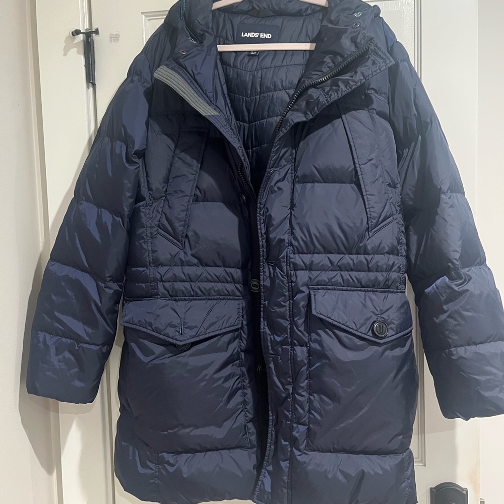 Lands' End Men’s Blue Rusk Parka Expedition Coat, size Medium 38-40